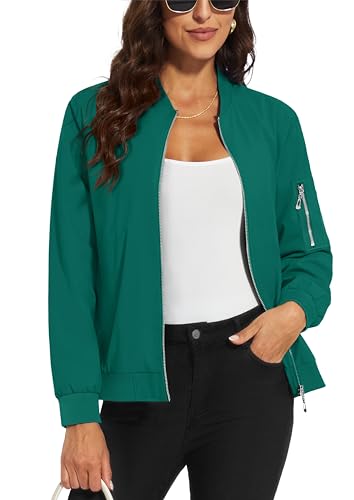 MAGCOMSEN Womens Bomber Outerwear Casual Jacket Lightweight Jacket with Pockets Water Resistant Jackets Zip up Coat Spring Windbreaker
