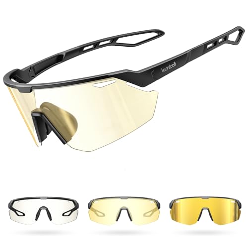 Lamicall Photochromic Sports Sunglasses for Men Women, UV400 Protection Sun Glasses for Day & Night Driving Running Cycling Baseball Fishing Golf, Gold