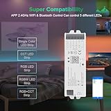 BTF-LIGHTING 5in1 WB5 2.4GHz Tuya WiFi PWM LED Controller Compatible with Alexa/Google Home/Smart Life/Tuya Smart APP Control for Dimming CCT RGB RGBW RGBCCT LED Strip Work with WR01RF WR02RF etc