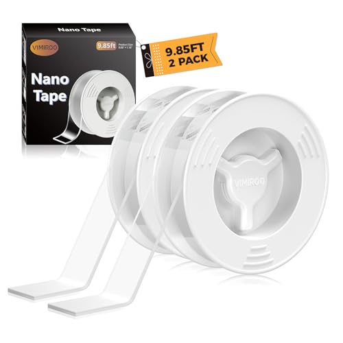 vimiroo Double Sided Tape Heavy Duty, Extra Large 9.85FT Nano Tape Double Sided Mounting Tape, Reusable Removable Transparent Wall Adhesive Strips for Poster Carpet, 2 Pack
