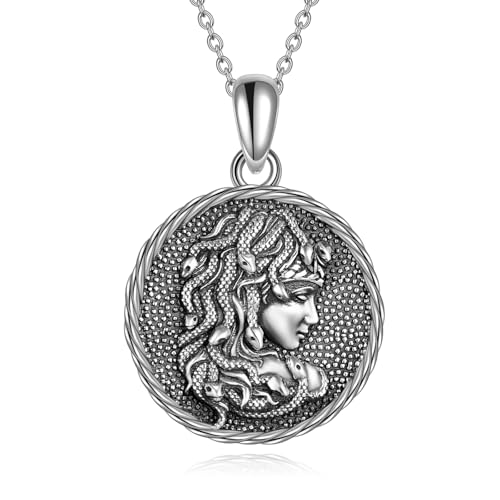 WINNICACA Sterling Silver Medusa Snake Necklace Protection Amulet Catholic Jewelry Gift for Women Christmas