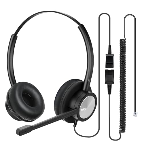 MKJ Cisco Telephone Headset with Microphone Noise Cancelling, Wired Headphone for Call Center Office, Dual Ear Phone Headset with RJ9 Jack for Cisco 7861 7942G 7945G 7960 7961G 7962G 8841 8861 9971