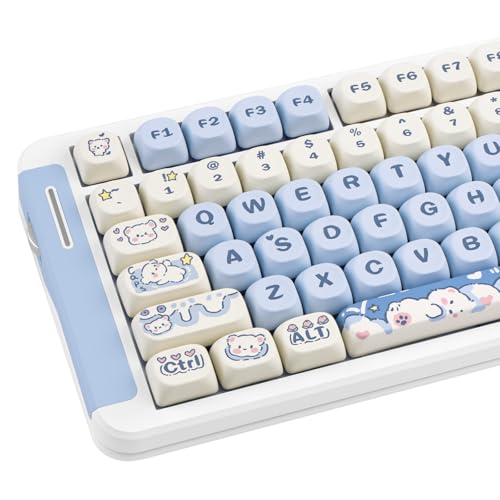 COOMICKEY PBT Keycaps, MOA Keycaps Cute Blue White Keycaps, Kawaii Dye Sublimation Keycaps, 132 Keys Keycaps Set for Cherry Gateron MX Switches Keyboards Custom Keyboard Keycaps 60 65 75 100 Percent