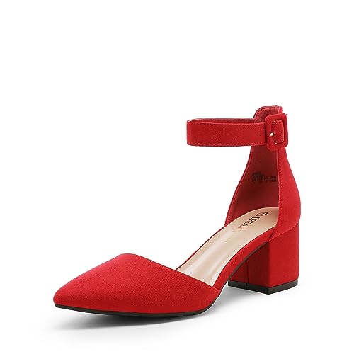 DREAM PAIRS Women's Annee Red Suede Low Heel Pump Shoes - 11 M US