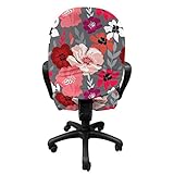 Ambesonne Floral Office Chair Slipcover, English and Vintage Style Bold Flower Colors 1950's Style Exotic Items Illustration, Protective Stretch Decorative Fabric Cover, Standard Size, Pink Grey