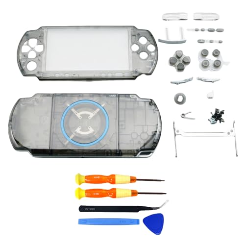Hzxkqmil Replacement Full Housing Shell Cover Faceplate Case with Buttons Screws Set for Sony PSP 3000 Console (Transparent Black)