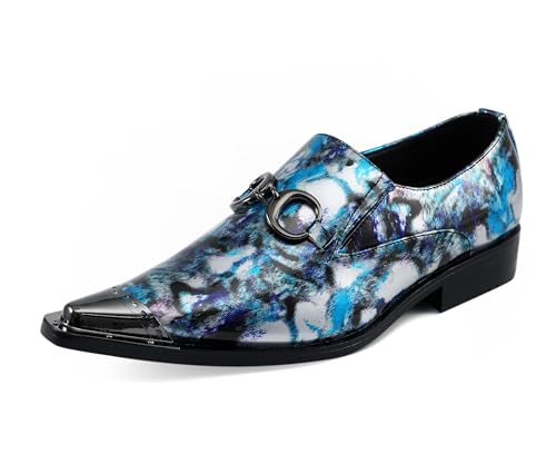 Amali Carlton Sequin Men's Dress Shoes with Metal Tip Sparkling Shoes for Men Party Loafers Disco Fashion Shoes - Blue/Silver, Size 13