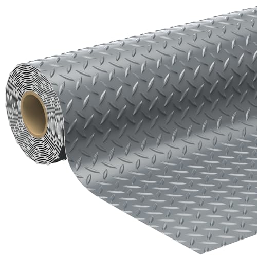 7.8 x 18 FT Garage Floor Mats for Under Car, 2.8mm Thickness Vinyl Garage Flooring Roll, M Size 140.9 SQFT Garage Car Mat for Mid-Size SUVs, Sports Car, Grey