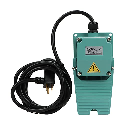 XURUI Power Maintained Foot Switch XF-402R, Single Pedal, 15A 250V, 7.2 Feet Cord with Plug,Cast Aluminum (Maintained Switch)