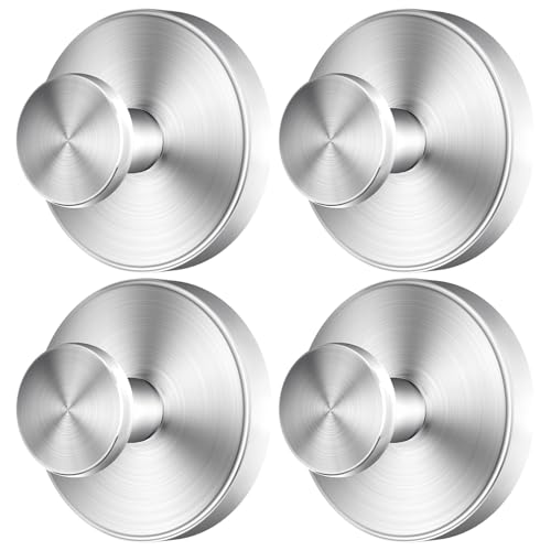 SOCORIA 2025 Upgraded Drill-Free Suction Cup Hooks, Stainless Steel Suction Cup Hooks for Shower, Mirror, Wall, Bathroom, Glass, Hanging Towels - 4 Pack, Brushed Silver