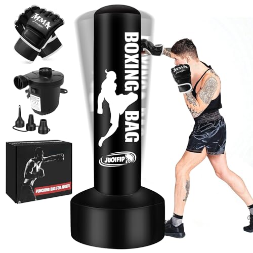 Standing Punching Bag for Adults with Pump and Gloves, 69'' Kick Boxing Bag with Stand Inflatable Freestanding Heavy Bag Kicking Bag for Training MMA Muay Thai Fitness