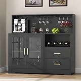 Auromie Wine Bar Cabinet with LED Light, Home Coffee Cabinet with Wine and Glass Rack, Kitchen Buffet Sideboard with Storage Cabinet&Drawers, Modern Liquor Cabinet for Living Room Dining Room (Black)