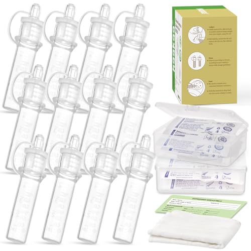 haakaa Colostrum Collector Syringes Set Colostrum Harvesting Kit Include 2 Storage Cases and 2 Cotton Cloth Wipes to Collect Store and Feed Colostrum, 0.1oz/4ml,12pcs