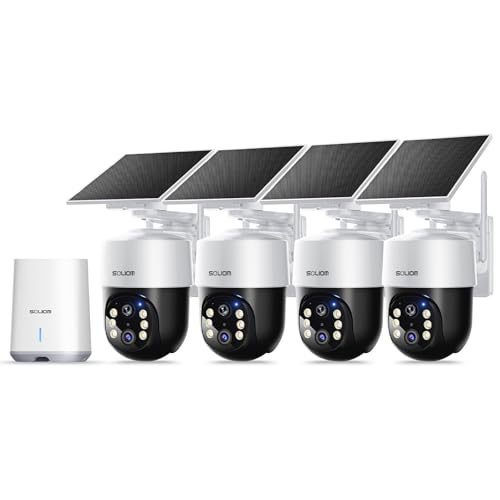SOLIOM Security Cameras Wireless Outdoor,8MP Ultra High Resolution for Day and Night, No Subscription,Built in Radar,Solar Cameras for Home Security, 360° Pan Tilt,Auto Tracking,5G&2.4G WiFi,4-Cam Kit