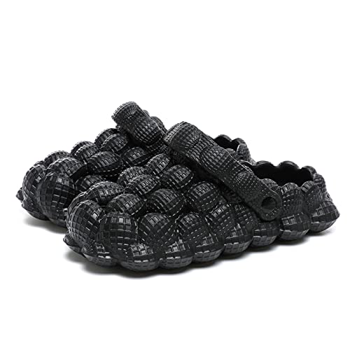 JSWEI Bubble Slides - Non-slip Spa Slippers, Massage Slippers, Funny Shoes, Unisex Breathable Beach Sandals, Soft Pillow Stress Relief Slide - Black