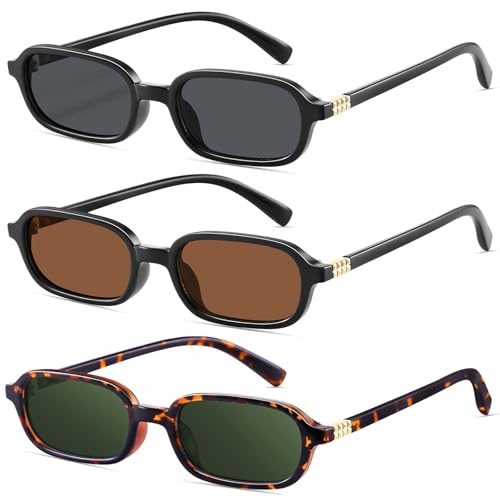 YMRFW Retro Rectangular Sunglasses for Women Narrow Trendy Small 90s Style Square Frame UV Protection Sun Glasses