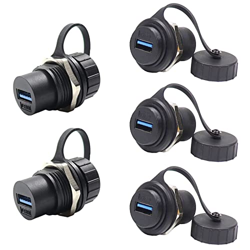 PENGLIN 5PCS USB3.0 Waterproof Connector,Industrial Panel Mount Bulkhead,Female to Female Feed Thru Data Transfer Coupler