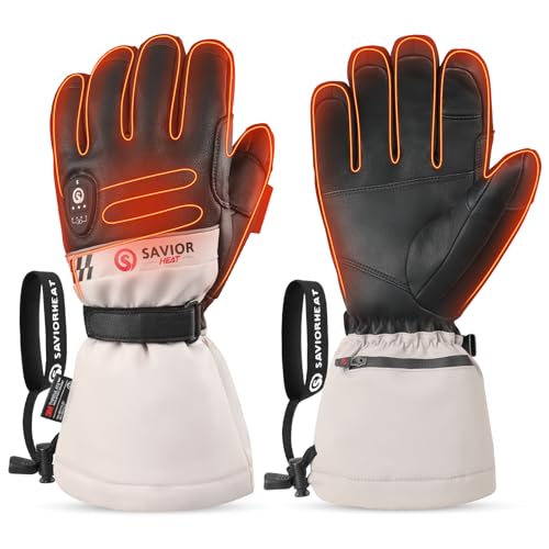 SAVIOR HEAT Heated Skiing Gloves for Men Women, Electric Ski Glove Rechargeable Battery Heated Hand for Motorcycle Skiing