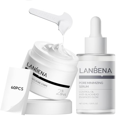 LANBENA 3 in 1 Blackhead Removing Set, Pore Strips+Pore Solution Serum+Removal Strip Paper, Black Head Remover Mask for Face, Pore Minimizer & Reducer for Face, Leaving Your Skin Fresh and Clean