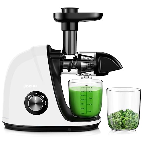 Jocuu Slow Masticating Juicer with 2-Speed Modes - Cold Press Juicer Machine - Quiet Motor & Reverse Function - Easy to Clean Juicer Extractor - Juice Recipes for Fruits & Vegetables (White)