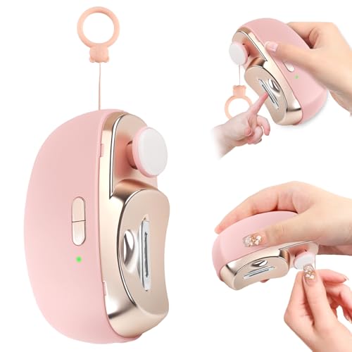 3-in-1 Electric Nail Clippers, Upgrade Electric Nail Clippers for Seniors, Automatic Electric Polishing Nail Clippers with Collector, Excellent Electric Nail Trimmer Gift for Your Loves (Cute-Pink)