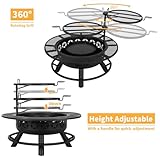 Hykolity 35 Inch Fire Pit with 2 Cooking Grate & Charcoal Pan, Outdoor Wood Burning BBQ Grill Firepit Bowl with Cover Lid, Steel Round Table for Backyard Bonfire Patio Picnic