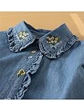 Generic Vintage Flowers Bunches Embroidery Denim Long Sleeve Shirt Blouse Mori Girl Spring, Light Blue