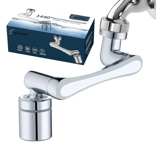 Premium Brass 1440° Swivel Faucet Extender - 2 Mode Splash Filter with Adjustable Robotic Arm, Complete Installation Kit&Adapters Fits 99% Faucets, Bathroom & Kitchen Sink-Wash Hand/Hair/Face