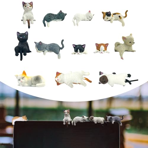 ZINREOG Cat Car Interior Accessories Dashboard Decorations, Set of 12 Cute Car Dash Decor Rearview Mirror Ornament for Women Girl Cute Anime Decor for Home Garden Office