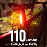 Bike Tail Light Powerful 110 Lumens - Bicycle Light 5 Modes Red/Blue, Waterproof IP64, Rechargeable USB-C, Quick Release Brackets for Saddle & Seatpost, DON PEREGRINO B2 Rear Bike Light