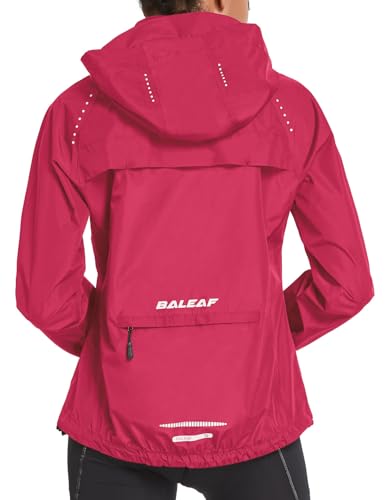 baleaf Women's Running Rain Jackets Waterproof Windbreaker Windproof Lightweight Cycling Jacket Reflective Packable Hooded Rosy L