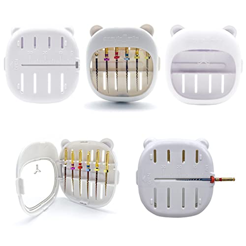 Easyinsmile Dental Root Canal Endo Files Organizer, Endodontic Management Disinfection Box 6 Slots, with Measuring Ruler（5 PCS/Pack） (White)