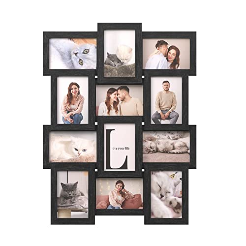 SONGMICS Collage Picture Frames, 4x6 for Wall Decor Set of 12, Multi Family Photo for Gallery Decor, Hanging Display, Assembly Required, Ink Black URPF26BK