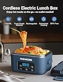 Hugmazing Cordless Electric Lunch Box for Adults, Men & Women – Rechargeable Self-Heating Food Warmer with 1100ML SS Container, Battery-Powered Heated Lunch Box, Perfect for Work and Travel Use