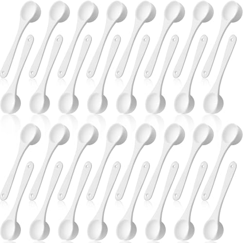 Maxdot 200 Pcs Teaspoon Measuring Spoons Bulk Reusable Plastic Scoop Measuring Spoons Long Handle Plastic Scoop for Cosmetics Coffee Sugar Spices Protein((5 ml / 5 cc/ 1 Tsp)