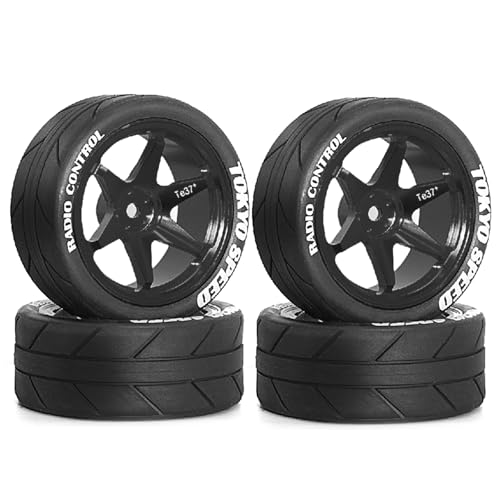 REDSPIDER 12mm Hex RC Wheels and Tires Metal Wheel Rims OD2.56'' RC Rally Racing Tyres for Tamiya TT01 TT02 XV01 TA06 A959 PTG2 HPI KYOSHO PTG2 Traxxas 1:10 Street Touring Drift Car (Black)