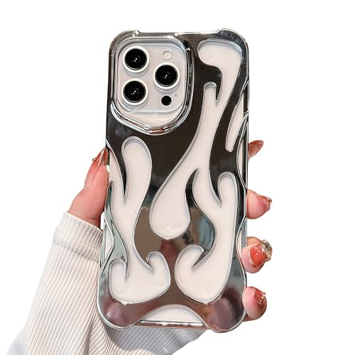 FXFOOT Fashion Flame Bumper Case for iPhone 14 Pro, [3D Luxury Electroplate Glittery] [Hollow Heat Dissipation Design] Slim Fit Shockproof Protective Soft Cover -Silver