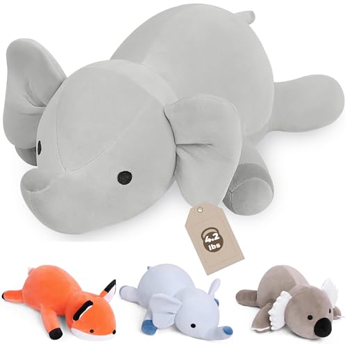 OurHonor 4.2lbs Weighted Stuffed Animals 24in, Weighted Elephant Plush, Weighted Stuffed Animal, Large Elephant Plushies Throw Pillows Soft Plush Toy Gifts for Kids, Adults, Girls and Boys(Grey)