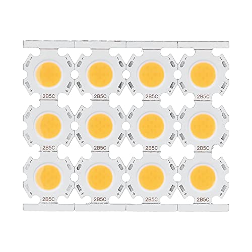 COB LED Light Chip Bead, 12 Pcs 20mm 5W Round High Power LED Chip Bulb Lamp Light, 15‑17V LED Chip Module for DIY Spotlights Downlight Ceiling Lamp (Warm Light)