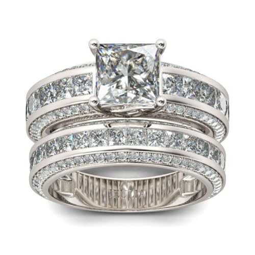Jeulia 2.85 Carat Sterling Silver Princess Cut Bridal Set Engagement Wedding Rings Bands with Cubic Zirconia for Women with Jewelry Gift Box (8.5)