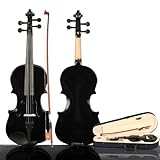 Kcelarec Acoustic Violin, Solid Wood Fiddle with Bow Case Rosin, Stringed Musical Instrument Violin for Beginner Adult Boys Girls Children Kids (3/4, Black)