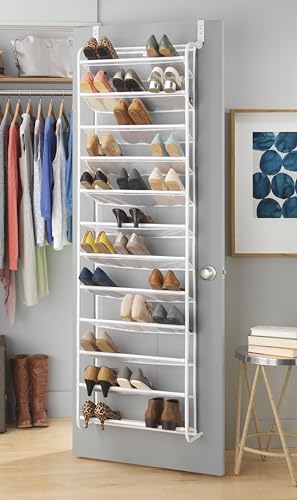 Whitmor Over the Door Shoe Organizer - Holds up to 36 Pairs of Shoes - Metal & Mesh - White