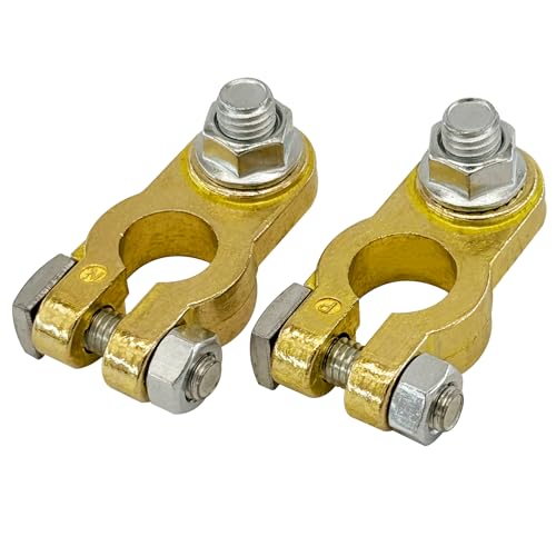 Ampper Brass Battery Terminal Connectors, Top Post Battery Terminals Clamp Set for Marine Car Boat RV Vehicles (1 Pair)
