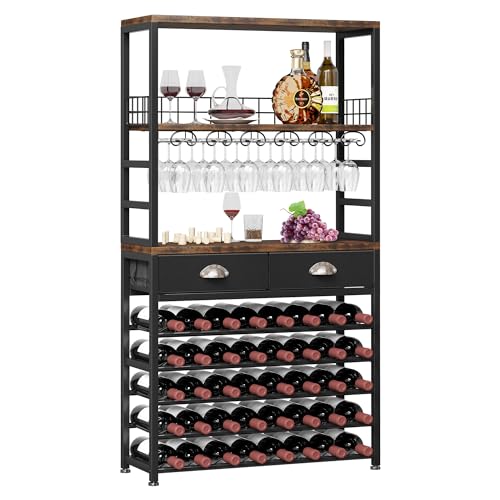 Homeiju Wine Cabinet with Storage, Bar Cabinet with Wine Rack, 6-Tier with Tabletop, Storage Drawer and Wine Storage for Home Bars