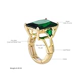 Ecesha 14K Gold Radiant Cut Cubic Zirconia Gemstone Chunky Adjustable Stretch Engagement Rings Jewelry for Women Formal Prom Cocktail Costume (Green, Adjustable(7.5#-9#))