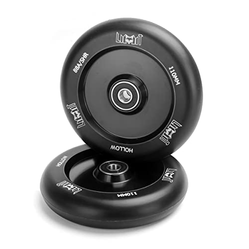 Limit Pro Scooter Wheels 110mm - Scooter Replacement Wheels for Stunt Trick Scooters Oil Slick Hollow Core with ABEC-9 Bearings Installed Pair