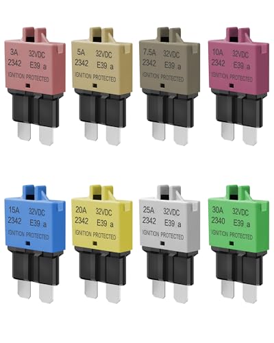 Automotive Low Profile ATC ATO Fuse Car Resettable 3A 5A 7.5A 10A 15A 20A 25A 30A Standard Fuses Manual Reset Fuses Blade Circuit Breaker for Boat Truck SUV Motorcycle 32VDC Fuse Assortment Kit