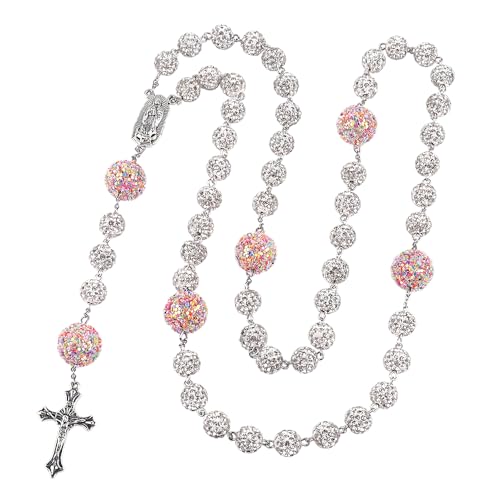 CHICHANT Rosary necklace by neves(colored beads),Vibrant Multicolor Rosary Cross Pendant Necklace - Christian Religious Symbol