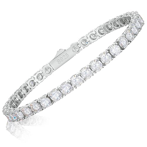 19.5 Carats Moissanite Tennis Bracelet Diamond Tennis Bracelets for Women Men 18k White Gold Plated 925 Sterling Silver Bracelet 8inch 5mm D Color VVS1 Round Cut Lab Created Moissanite Diamond Bracelet with GRA Certificate Jewelry Gift