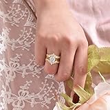 Wuziwen 2 Carats Bridal Ring Set for Women Yellow Gold Cubic Zirconia CZ Anniversary Band Size 7